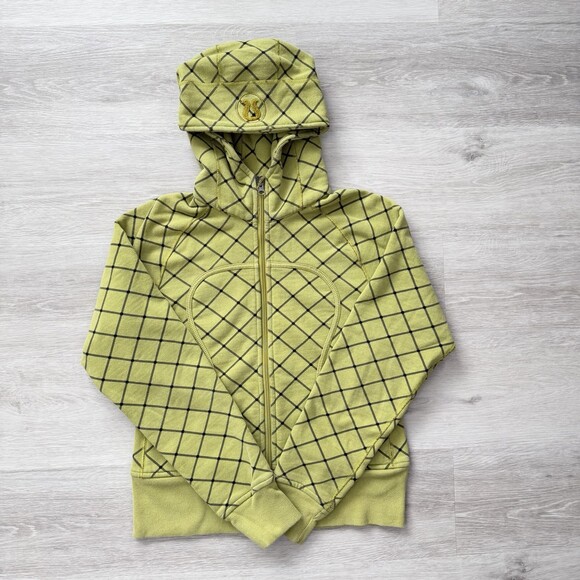 Lululemon Tops - Lululemon LIMITED EDITION Scuba Hoodie Zip Up Lime Green Diamond Grid Size 10/12